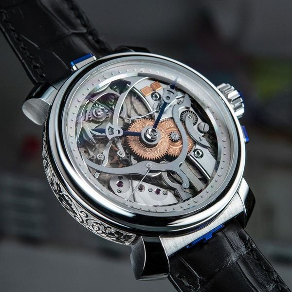 

tourbillon watch automatic mechanical watches hollow men watch men watch import, Slivery;brown