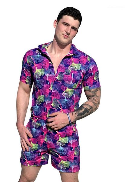 

печать с коротким рукавом мужские спортивные костюмы fashiontracksuits пляжные комбинезоны slim fit мужская летняя одежда мужской комбинезон, Gray