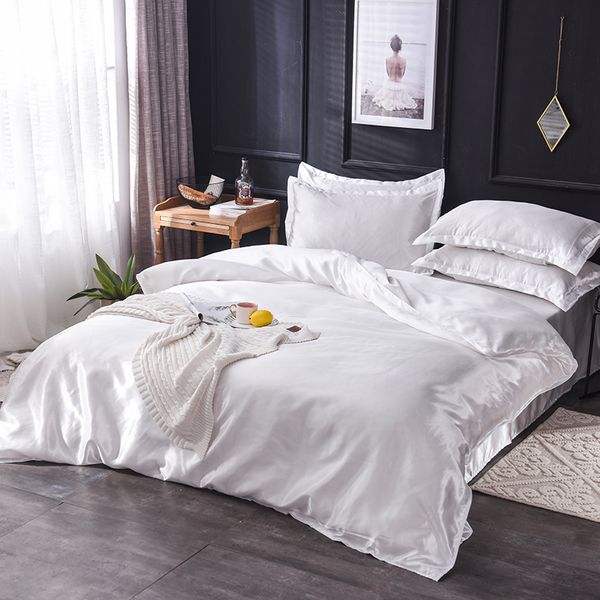

luxury imitation polyester bedding set king  twin 3/4/5pcs bed linen solid color satin bedding with duvet cover bed sheet pillowcases