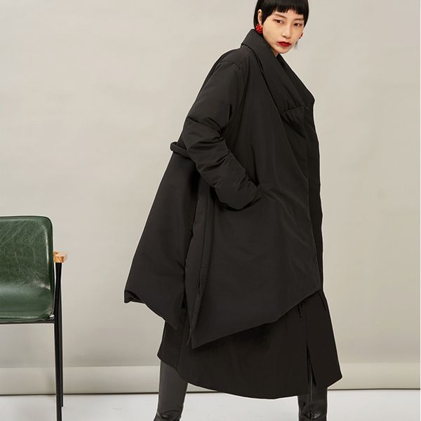 

loose fit black asymmetrical big size down jacket new long sleeve warm women parkas fashion tide autumn winter 2020 1n377