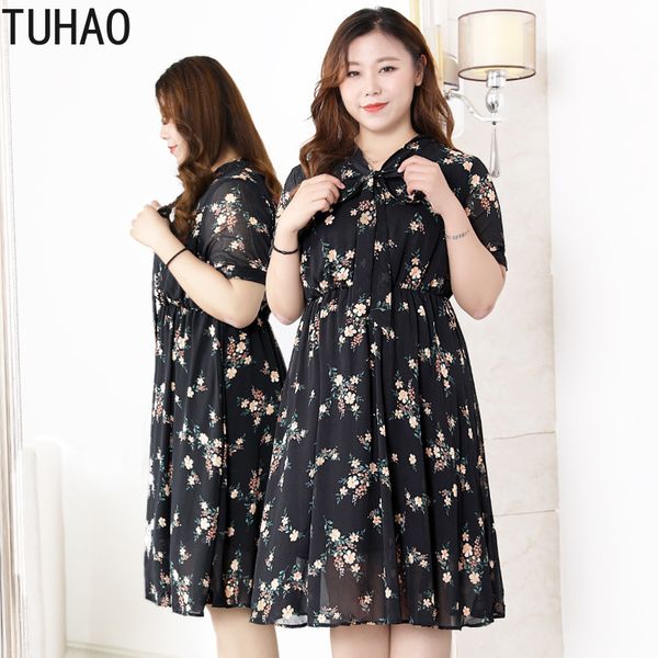 

tuhao 2020 dress элегантные женщины большой размер 10xl 9xl 8xl 7xl женское шифоновое платье лето офис леди мама печати платья wm01, Black;gray