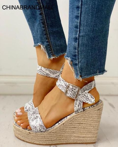 

new 2020 women shoes platform sandals women peep toe high wedges heel ankle buckles sandalia espadrilles female sandals shoes, Black