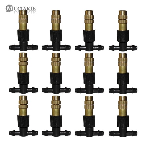 

20/50/100pcs adjustable copper misting nozzle w/ 4/7mm plastic tee connector brass watering irrigation sprinkler cooling nozzle
