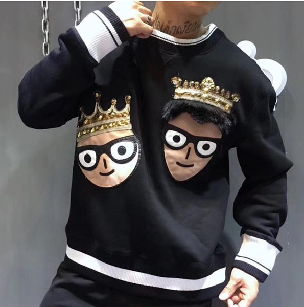 

fashion-2019 latest hoodie crown ferrule luxury sweatshirt rivet villain embroidery designer hoodie size s-2xl, White;black