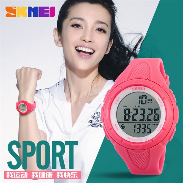 

women watches ladies skmei 3d pedometer led digital watch girls fashion casual clock outdoor sports wristwatches montre femme, Slivery;brown