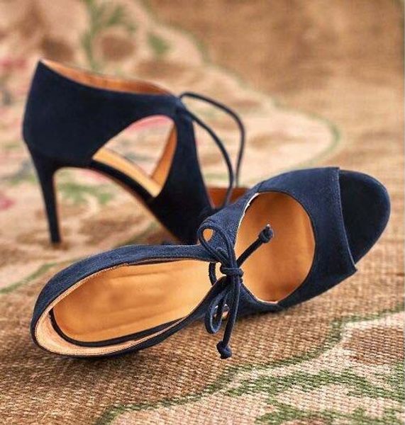 

Dipsloot New Red Nude Black Suede Cross Lace Up Peep Toe Sandals Woman Stiletto Heel Hollow Out High Heel Casual Sandals Shoes