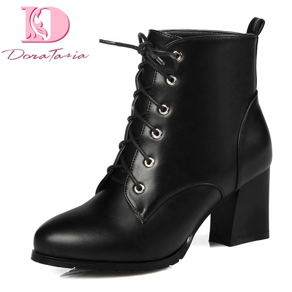 

doratasia brand new big size 43 retro women's shoes female ankle boots fashion high heels lace up woman boots shoes, Black