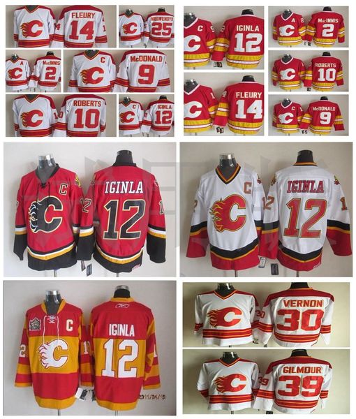 

vintage ccm calgary flames jesey jarome iginla theoren fleury al macinnis lanny mcdonald doug gilmour mike vernon men stitched hockey jersey, Black;red