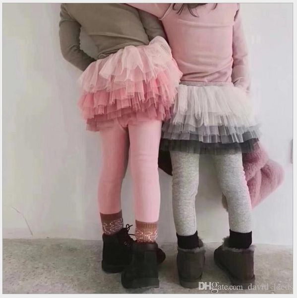 Meninas Saia Leggings Calças Outono Inverno Crianças Lace Net Collants Fios Leggings Menina Com Saia Crianças Calças Pantskirt 5 pçs / lote