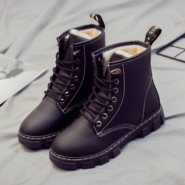 

woman boots pu leather shoes women fashion lace-up flat boots female, Black