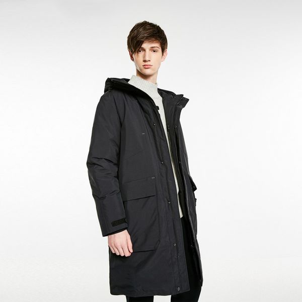 

men's hooded long down jacket parka coat menswear men's down & parkas, Black