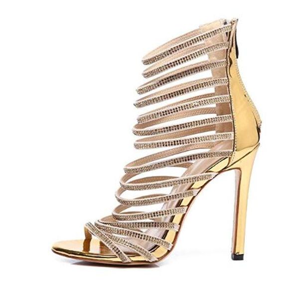 

big size 2019 new fashion shoes women sandals gold rhinestone gladiator narrow band high heels party shoes feminino sandalia, Black