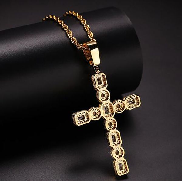 14k позолоченные хип-хоп квадратные круглые камни сращивания Иисуса крест кулон ожерелье микропродукты кубические циркония алмазы рэпер DJ певец Accessor