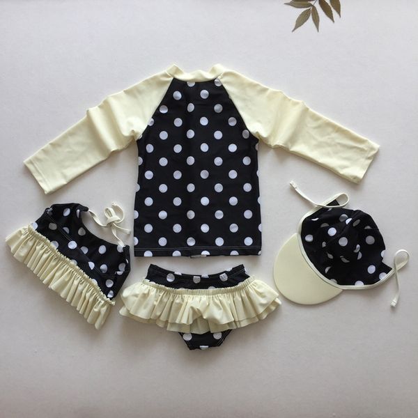 

children's girl's spring round dot bikini bikini swimsuit girl's swimsuit with hat 4-piece, White;black