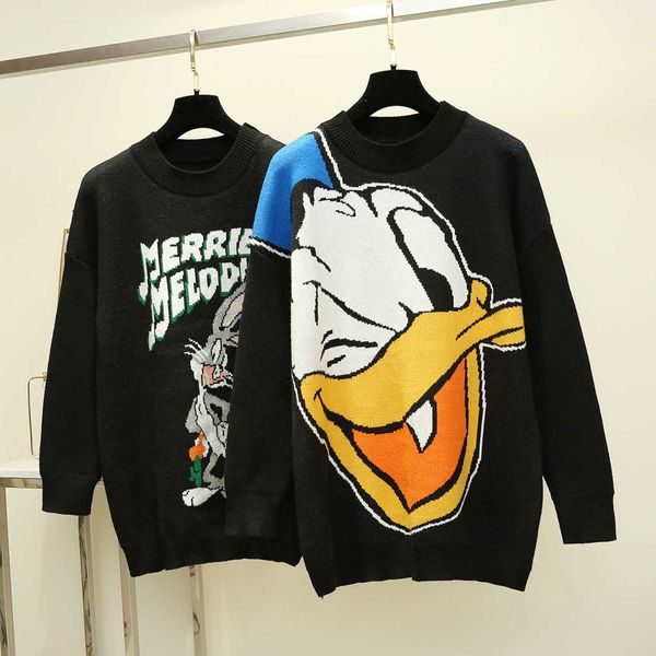 

cartoon print sweater women 2019 autumn winter causal streetwear sweater long sleeve o neck loose harajuku female top, White;black