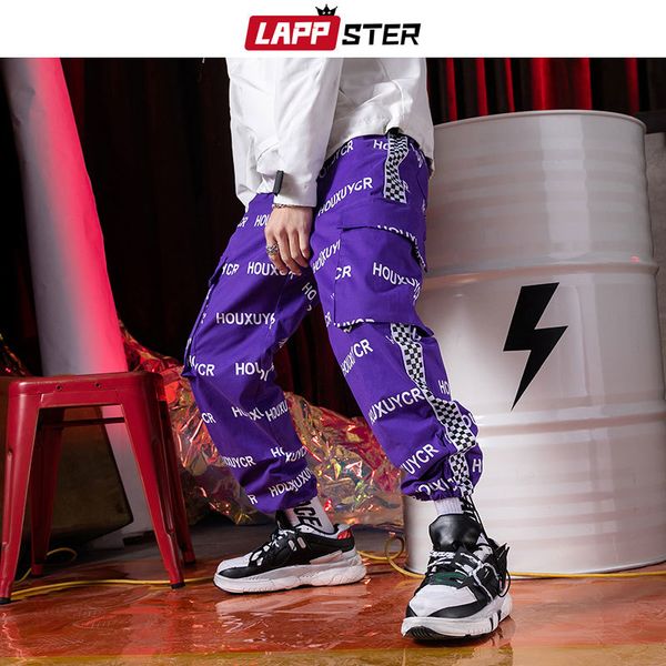 

мужчины streetwear side полосатый бегуны брюки 2019 mens hip hop checkerboard карманы sweatpants black брюки track pants