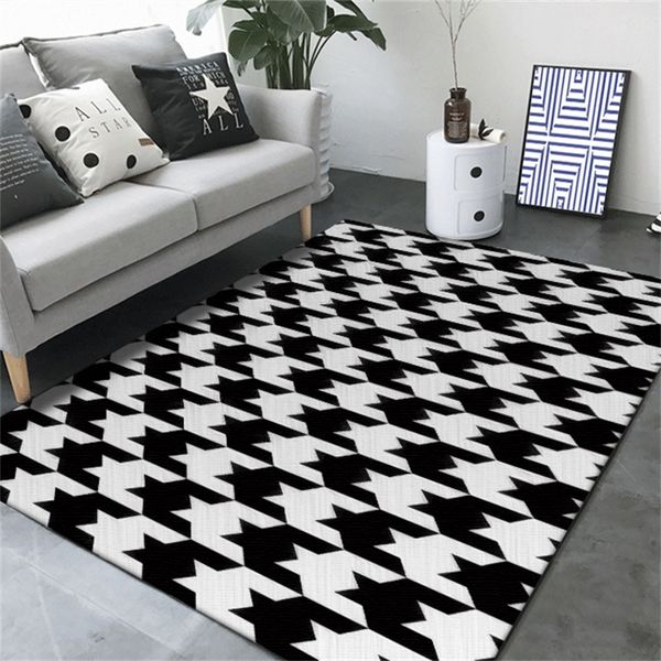 

fashion modern classic black white houndstooth geometric print doormat/kitchen mat living room bedroom parlor area rug carpet
