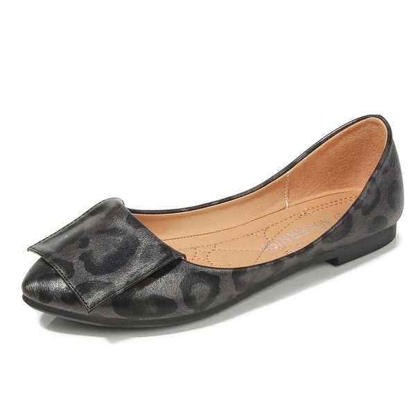 

2020 women flats casual loafers slip on ballerina leopard print lady shoes pointed toe office shallow single shoes plus size 46, Black