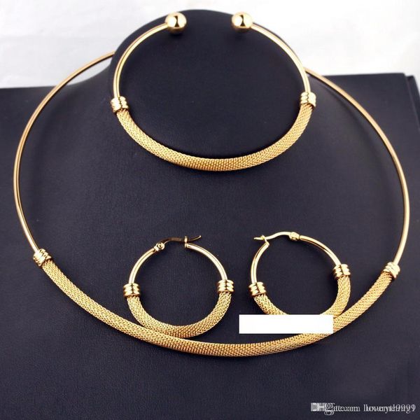 

hip hop mens 316l stainless steel metal wire o shape chokers necklace bracelet earring chunky fashion boys jewelry set, Black