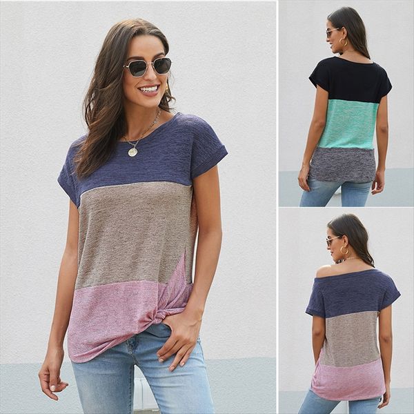 

women's t-shirt three- contrast design inclined collar loose 251840 women's short-sleeved t-shirt three-color contrast color desig, White