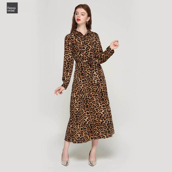 

платье женщины леопардовый голеностопного длина лук leopard vestidos орденские ленты длинные рукава дамы повседневный дизайнер одежды шик пл, Black;gray