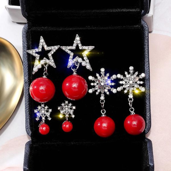 

kofsac sweet 925 silver stud earrings for women christmas fashion jewelry snowflake red ball earrings girl party accessories, Golden;silver
