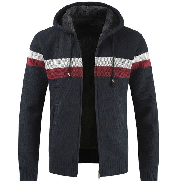 

2019 men's winter thick sweatercoat warm hooded cardigan clothes men striped cashmere wool liner zipper fleece coats size -3xl, White;black
