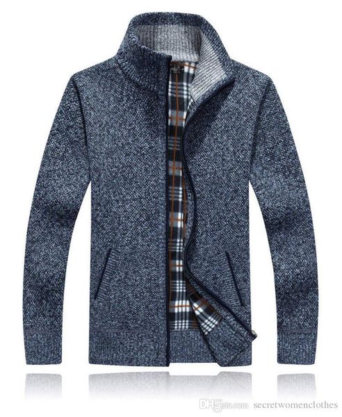 

winter mens coat fashion thick fleece cardigan knit jacket designer mens loose zipper warm outerwear, Black;brown