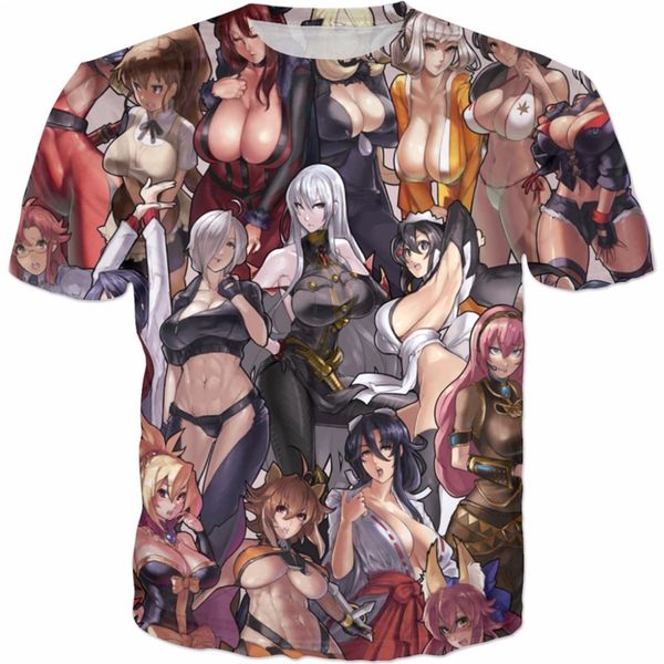 

классический мультфильм sexy anime girls collage новая мода футболка 3d печать для мужчин / женщин унисекс летний круглый воротник с коротки, White;black