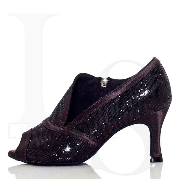 

black women's zipper glitter latin ballroom dance shoes sparkling shoes salsa paso doble cha-cha rumba jive ljsentence l001