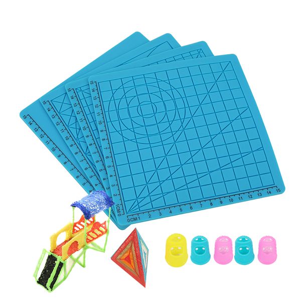 

3d printing pen design mat soft silicone copy templates with basic shapes extra silicone finger caps great 3d pen drawing tools, Black;red