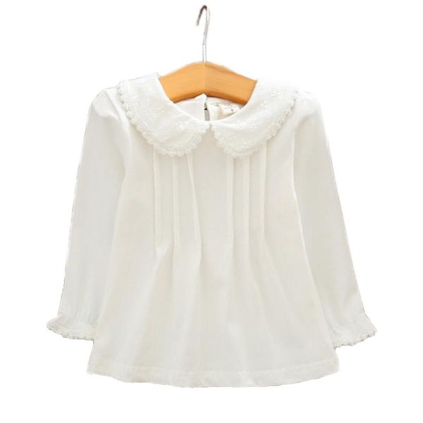 

autumn school girls white blouse shirts cotton lace shirt long sleeve child t-shirt kids baby toddler tee 6 8 10 12 years, Blue