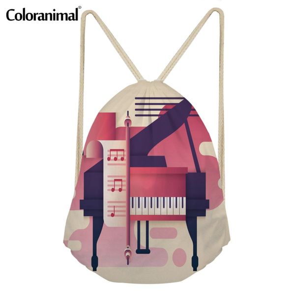 

coloranimal music notes with piano keyboard 3d print drawstring bag women men reusable small string backpack cinch sack satchel