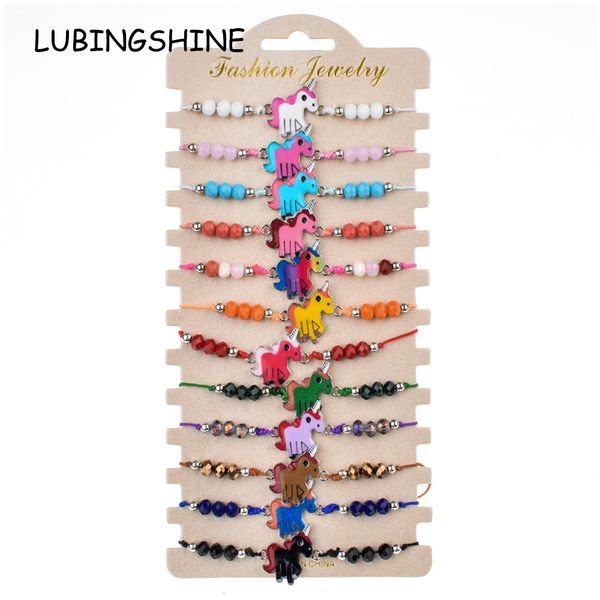 

bohemian 12pcs/lot unicorn animal charms braided bracelet for women child crystal bead adjustable rope chain yoga anklet jewelry, Golden;silver