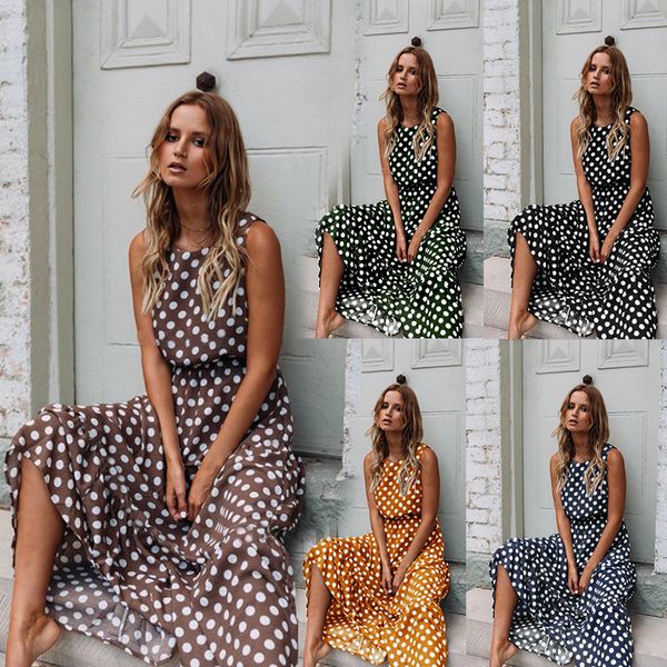 

women designer dress fashion sweet women summer dress sleeveless polka dot printing short o-neck vestidos de verÃ£o women clothes, Black;gray