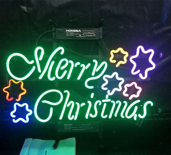 

quality merry christmas led glass tube neon signs lamp lights advertising display bar home decoration sign metal frame 17'' 20&#03