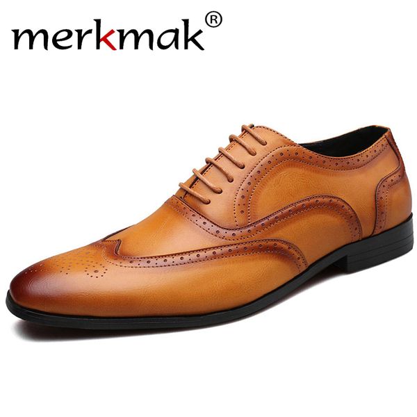 

merkmak retro bullock classic leather men business formal shoes pointed toe leather shoes men oxford dress big size 38-48, Black