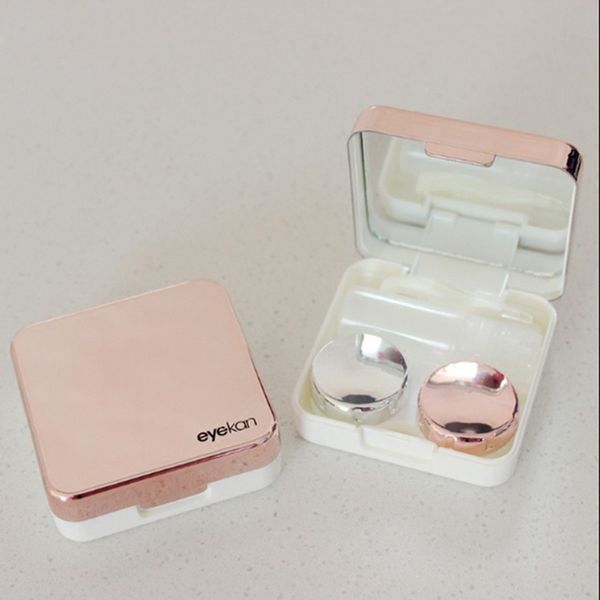 

reflective cover contact lens case with mirror color contact lenses case container cute lovely travel kit box women, Silver