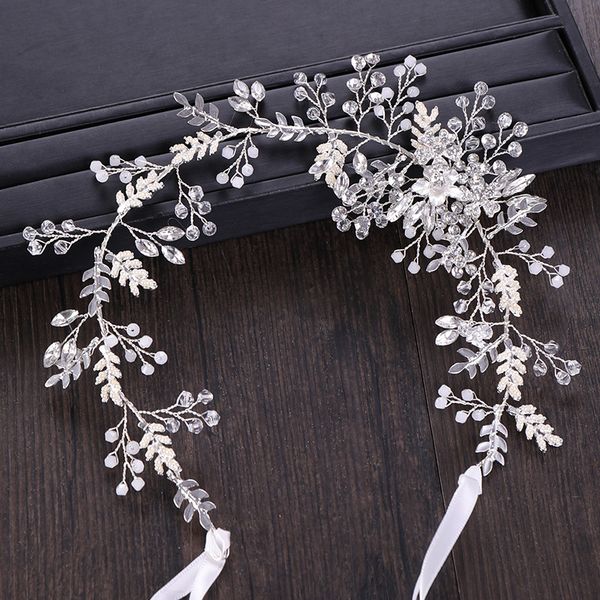 

design silver gold hair jewelry pearl leaf crystal flower tiara headbands handmade bridal hairbands wedding hair ornaments party, Golden;white