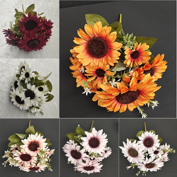 

2020 new simulation sunflower artificial flower large bunch flower fake bouquet green plant cactus garden home decoration