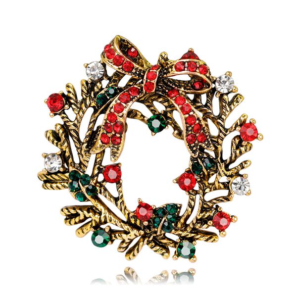 

christmas wreath brooch colour crystal xmas garland pin brooch merry christmas jewelry holiday gift party, Gray