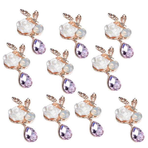 

10 pieces alloy crystal rose flower flatback buttons jewelry making findings 24mm