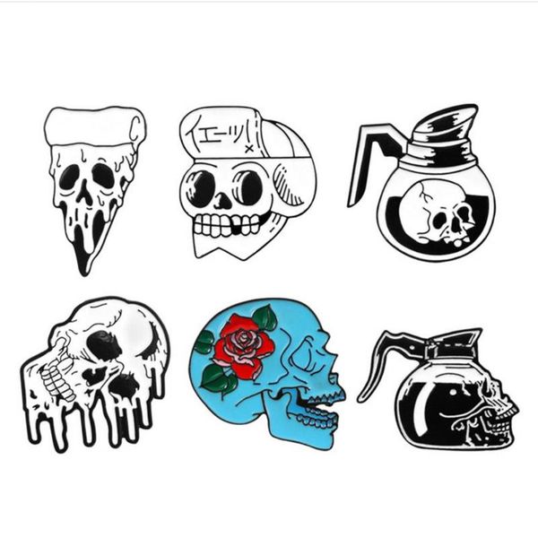 

creative skull shaped brooch pin alloy dripping oil exquisite enamel backpack jacket dressing accessories fashion jewelry gift, Gray