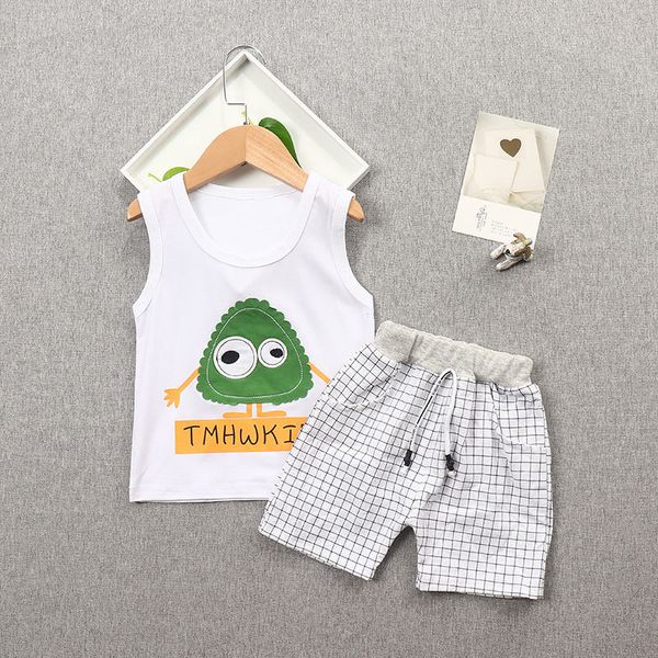 

summer children cotton clothes baby boys cartoon o-neck vest shorts 2pcs/sets infant kids fashion toddler tracksuits 0-4 years, White
