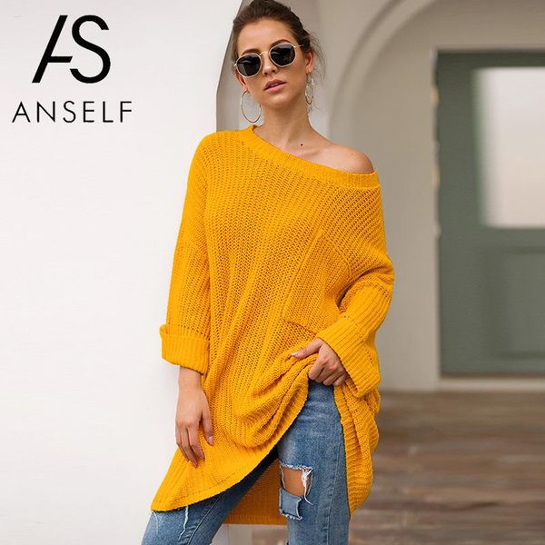 

anself 2019 autumn sweaters women plus size knitted pullover long sleeve jumper female knitwear baggy pull femme pink yellow, White;black