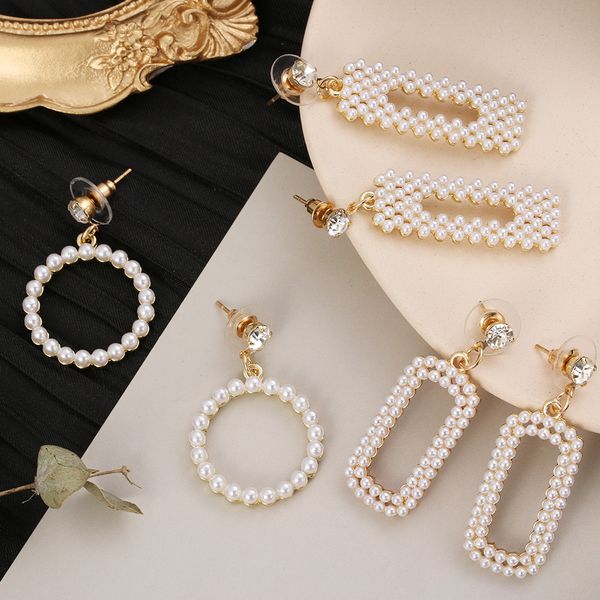 

1 pair elegant pearls drop earrings for women girl gold metal geometry square pearl earrings wedding engagement jewelry gifts, Silver