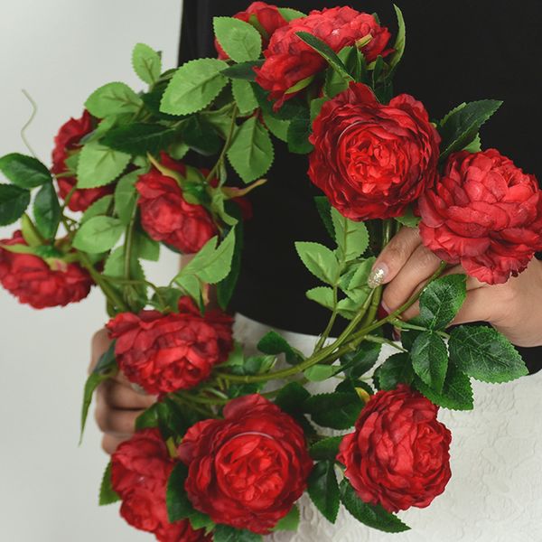 

1x artificial peony garland silk flower vine ivy wedding garden string decor