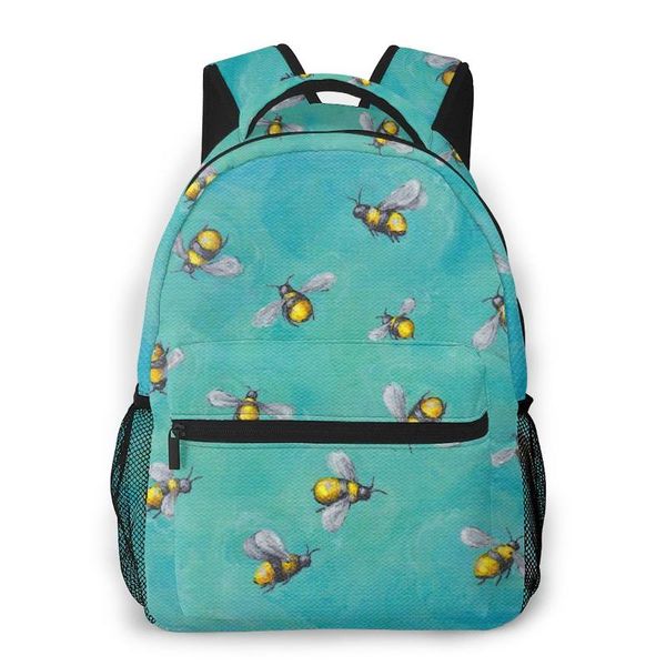

bees warm print casual daypack travel school bag with pockets for boys teenagers