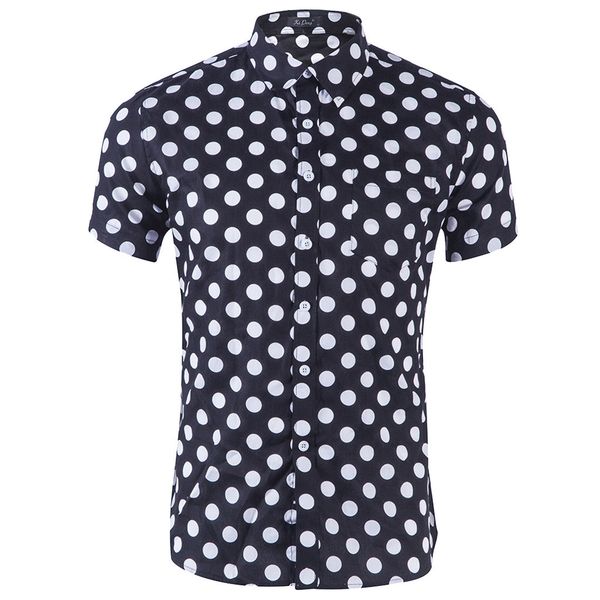 

feitong men's blusas polka dot printed slim shirt blouse casual short sleeve slim shirts hem loose shirts chemise homme, White;black
