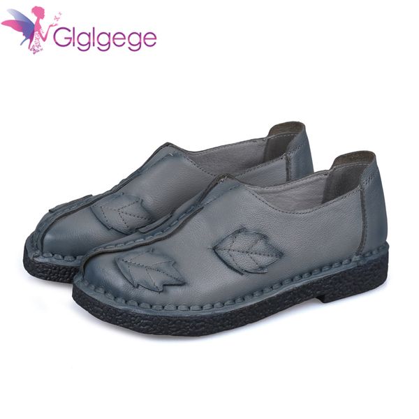 

glglgege spring autumn fashion loafers 100% genuine leather single shoes soft casual flat shoes women flats mother 35-40, Black